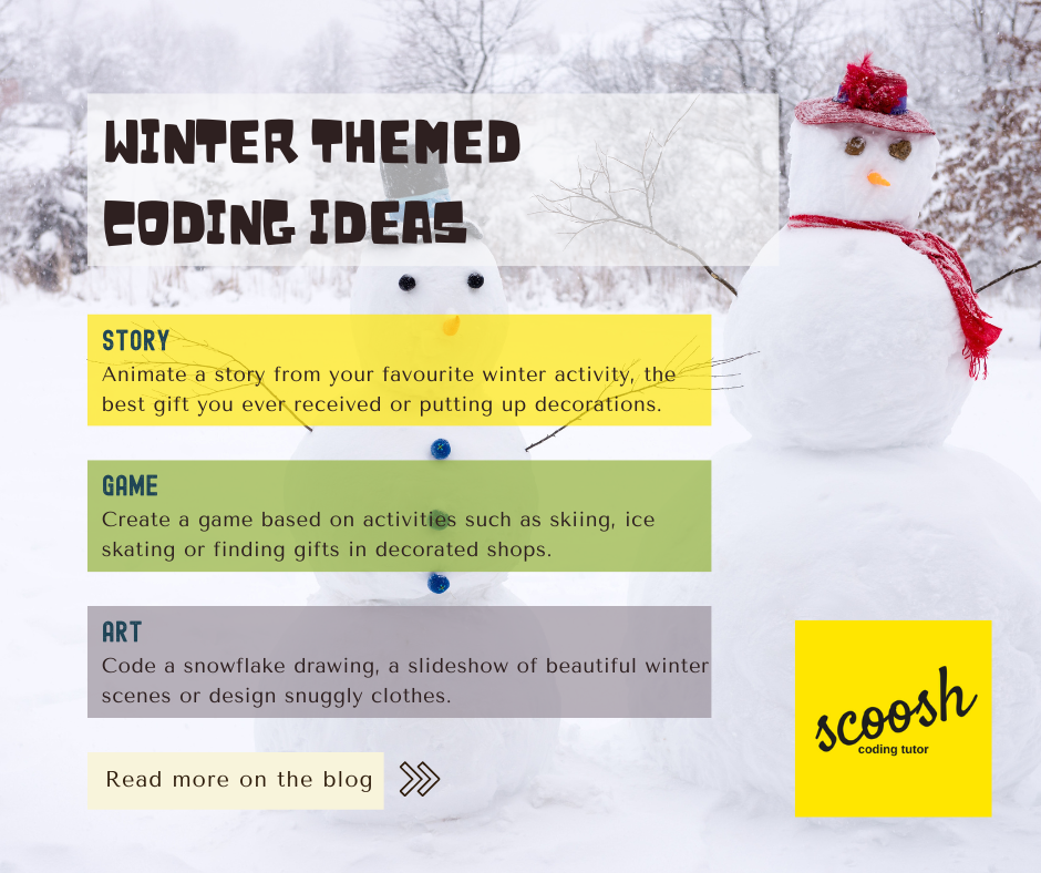 snowmen presenting winter coding ideas